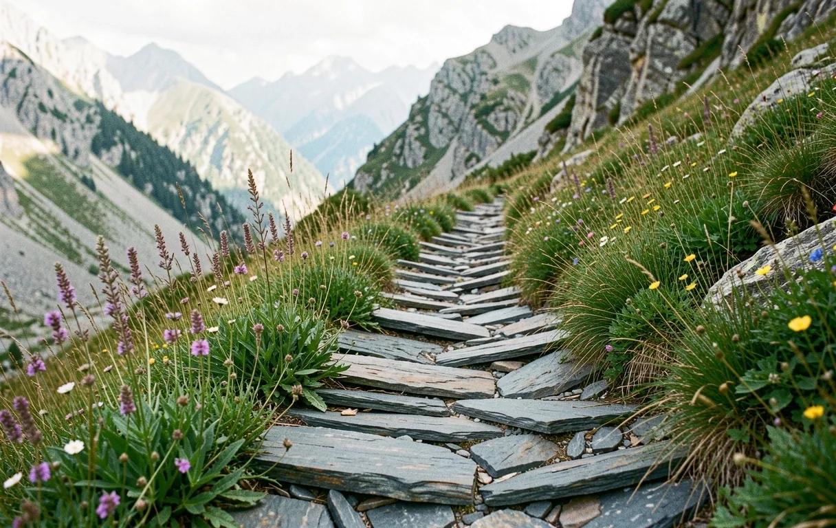 Paisaje de alta montaña española con flora silvestre